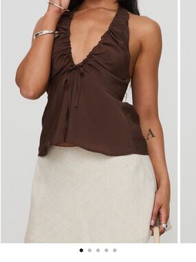 Petal & Pup Brown Ruched Halter V-Neck Tank Top
